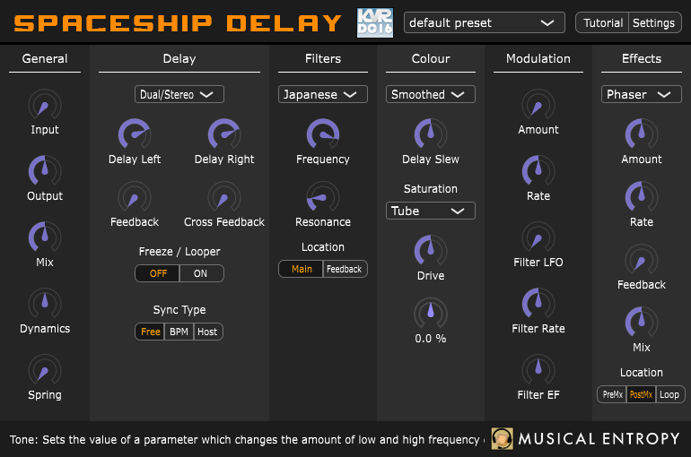 Spaceship Delay screenshot (dark mode)