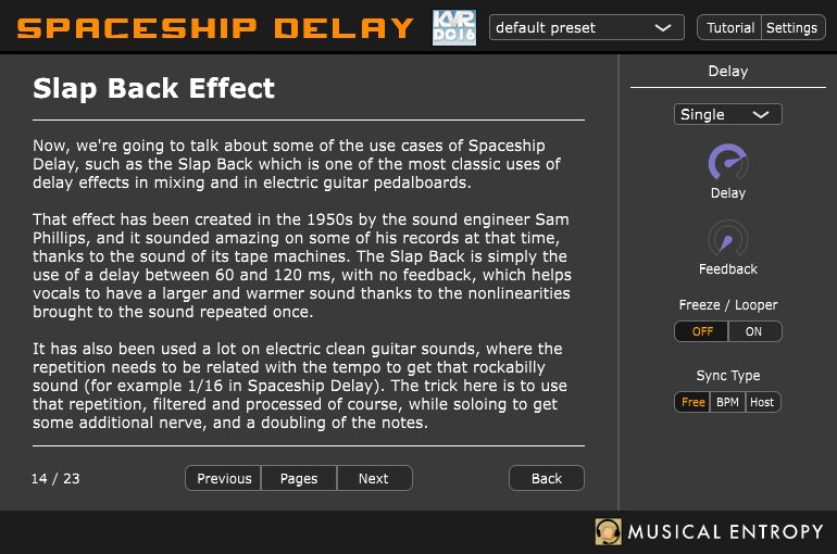 Spaceship Delay screenshot (tutorial tab)